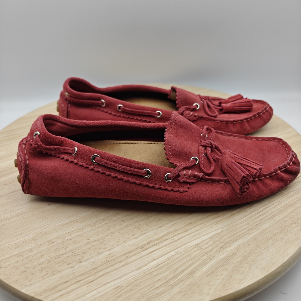 Coach Nadia Moccasin Shoes Womens Size 8 Red Suede Tassel Driving Loafers